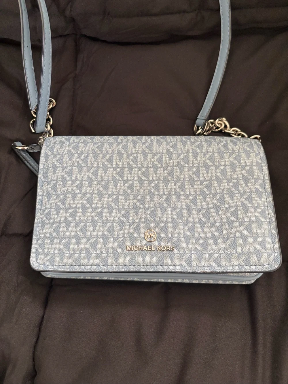 Michael Kors Blue MK Signature Crossbody Bag with Gold Hardware